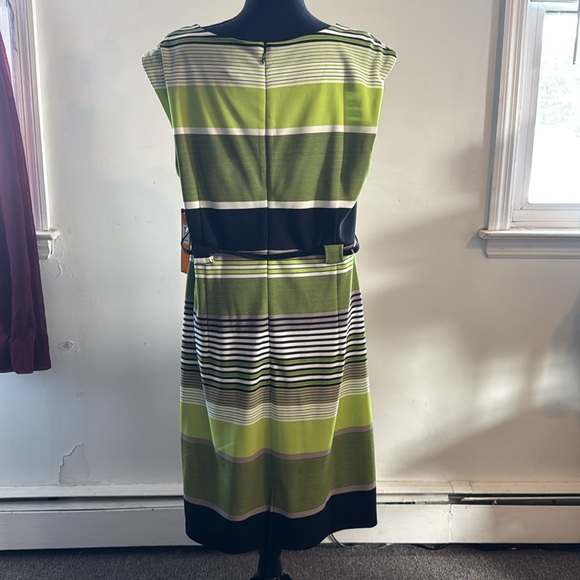 Green and Black striped dress with belt. - Picture 4 of 6
